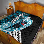 Personalized Port Adelaide Power Quilt Polynesian Tribal Lightning Bolt Mascot With Hibiscus Floral Art