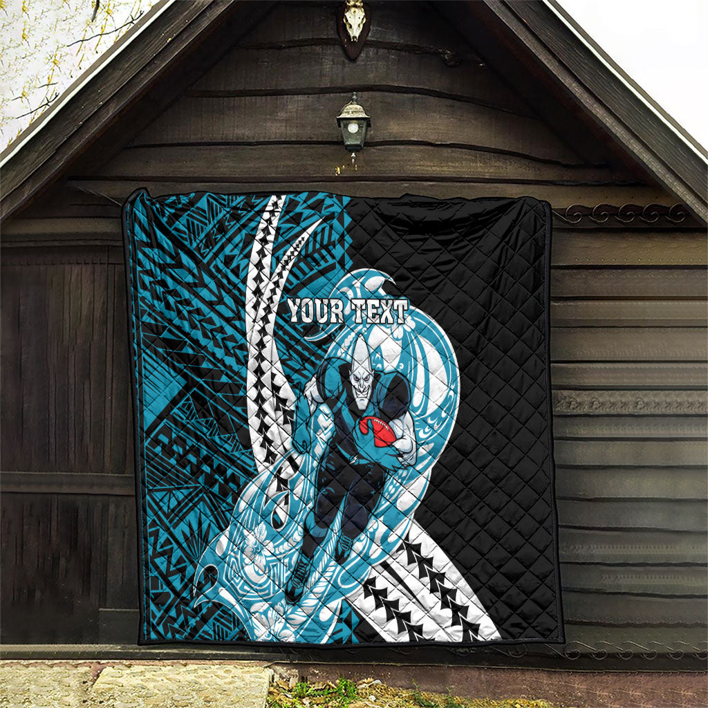 Personalized Port Adelaide Power Quilt Polynesian Tribal Lightning Bolt Mascot With Hibiscus Floral Art