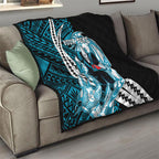 Personalized Port Adelaide Power Quilt Polynesian Tribal Lightning Bolt Mascot With Hibiscus Floral Art