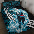 Personalized Port Adelaide Power Quilt Bed Set Polynesian Tribal Lightning Bolt Mascot With Hibiscus Floral Art