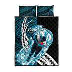 Personalized Port Adelaide Power Quilt Bed Set Polynesian Tribal Lightning Bolt Mascot With Hibiscus Floral Art