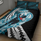 Personalized Port Adelaide Power Quilt Bed Set Polynesian Tribal Lightning Bolt Mascot With Hibiscus Floral Art
