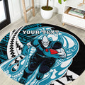 Personalized Port Adelaide Power Round Carpet Polynesian Tribal Lightning Bolt Mascot With Hibiscus Floral Art