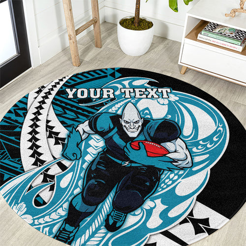 Personalized Port Adelaide Power Round Carpet Polynesian Tribal Lightning Bolt Mascot With Hibiscus Floral Art