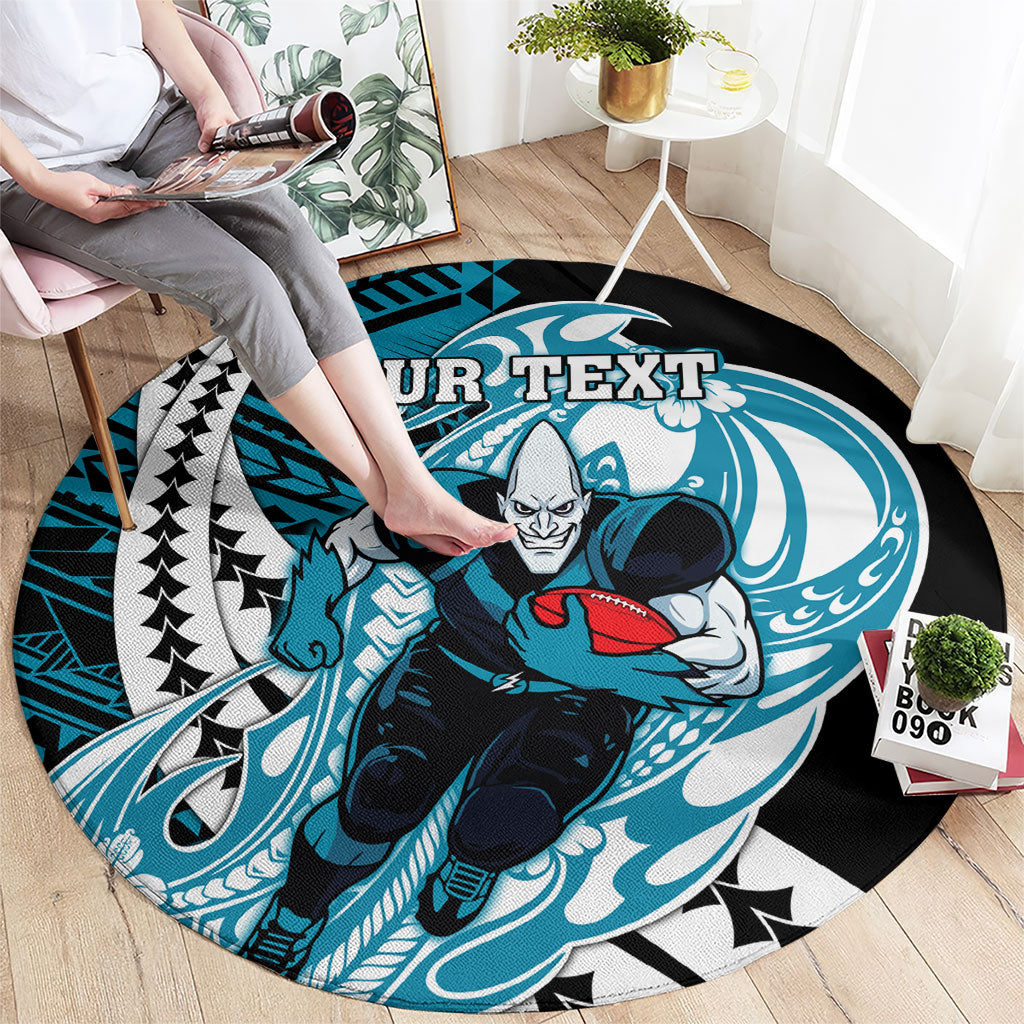 Personalized Port Adelaide Power Round Carpet Polynesian Tribal Lightning Bolt Mascot With Hibiscus Floral Art