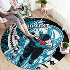 Personalized Port Adelaide Power Round Carpet Polynesian Tribal Lightning Bolt Mascot With Hibiscus Floral Art