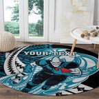 Personalized Port Adelaide Power Round Carpet Polynesian Tribal Lightning Bolt Mascot With Hibiscus Floral Art