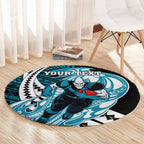 Personalized Port Adelaide Power Round Carpet Polynesian Tribal Lightning Bolt Mascot With Hibiscus Floral Art
