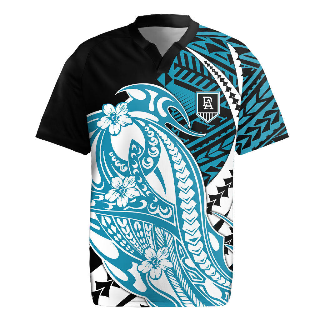 Personalized Port Adelaide Power Rugby Jersey Polynesian Tribal Lightning Bolt Mascot With Hibiscus Floral Art