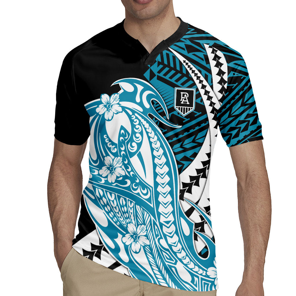 Personalized Port Adelaide Power Rugby Jersey Polynesian Tribal Lightning Bolt Mascot With Hibiscus Floral Art