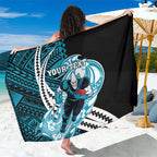 Personalized Port Adelaide Power Sarong Polynesian Tribal Lightning Bolt Mascot With Hibiscus Floral Art