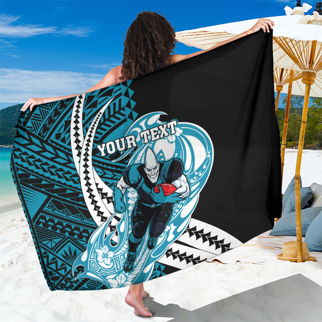 Personalized Port Adelaide Power Sarong Polynesian Tribal Lightning Bolt Mascot With Hibiscus Floral Art