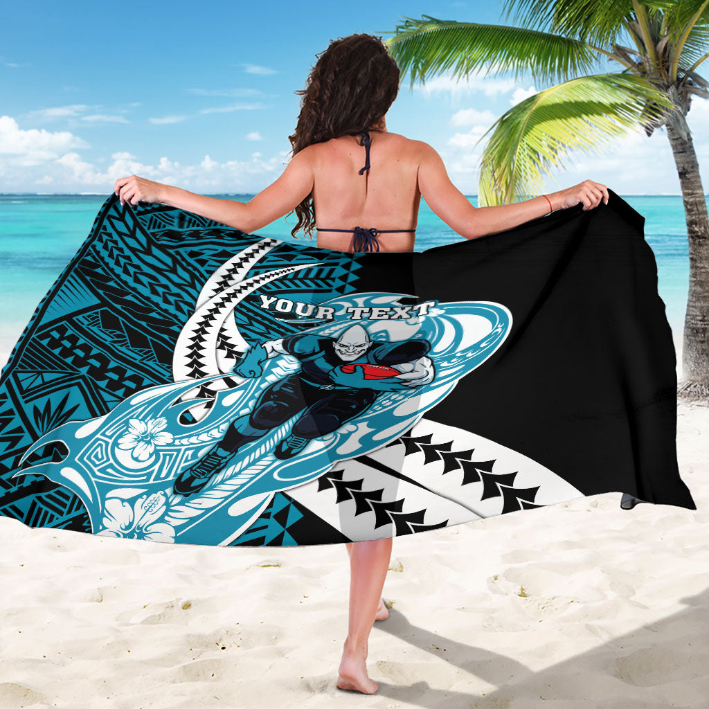 Personalized Port Adelaide Power Sarong Polynesian Tribal Lightning Bolt Mascot With Hibiscus Floral Art