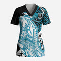 Personalized Port Adelaide Power Scrub Top Polynesian Tribal Lightning Bolt Mascot With Hibiscus Floral Art