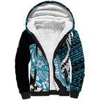 Personalized Port Adelaide Power Sherpa Hoodie Polynesian Tribal Lightning Bolt Mascot With Hibiscus Floral Art