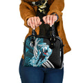Personalized Port Adelaide Power Shoulder Handbag Polynesian Tribal Lightning Bolt Mascot With Hibiscus Floral Art