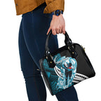 Personalized Port Adelaide Power Shoulder Handbag Polynesian Tribal Lightning Bolt Mascot With Hibiscus Floral Art