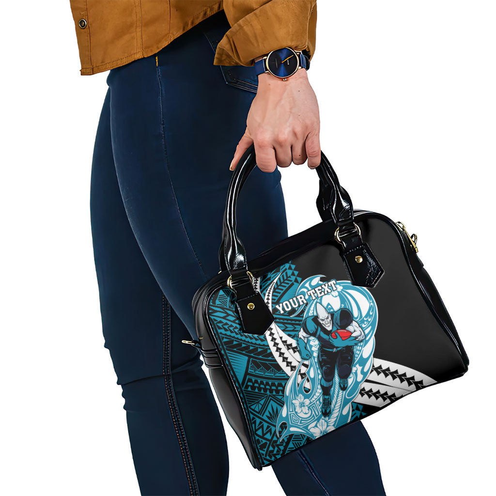 Personalized Port Adelaide Power Shoulder Handbag Polynesian Tribal Lightning Bolt Mascot With Hibiscus Floral Art