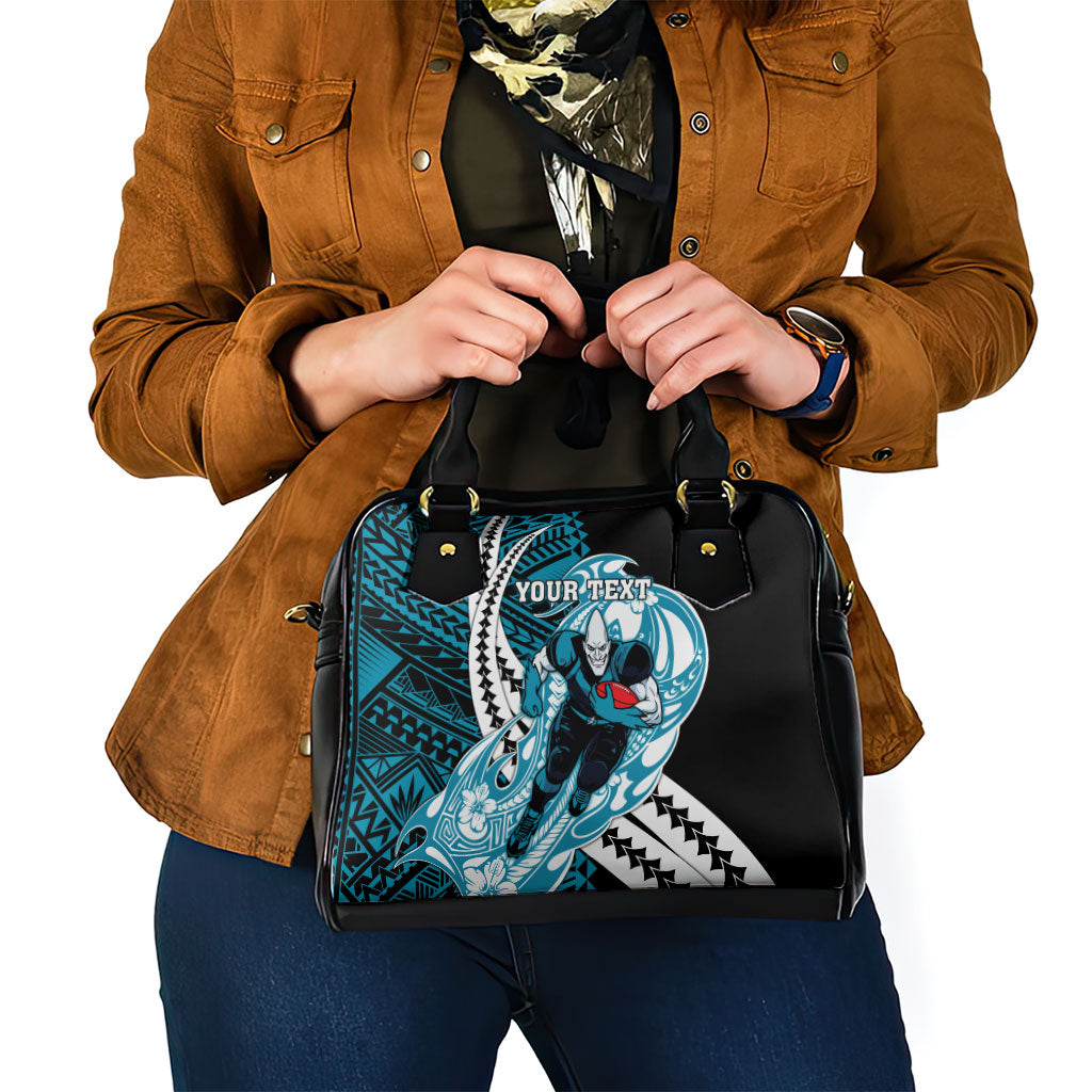 Personalized Port Adelaide Power Shoulder Handbag Polynesian Tribal Lightning Bolt Mascot With Hibiscus Floral Art