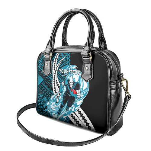 Personalized Port Adelaide Power Shoulder Handbag Polynesian Tribal Lightning Bolt Mascot With Hibiscus Floral Art