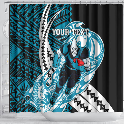 Personalized Port Adelaide Power Shower Curtain Polynesian Tribal Lightning Bolt Mascot With Hibiscus Floral Art