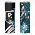 Personalized Port Adelaide Power Skinny Tumbler Polynesian Tribal Lightning Bolt Mascot With Hibiscus Floral Art