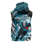 Personalized Port Adelaide Power Sleeveless Zip Hoodie Polynesian Tribal Lightning Bolt Mascot With Hibiscus Floral Art
