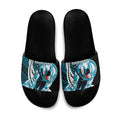 Personalized Port Adelaide Power Slide Sandals Polynesian Tribal Lightning Bolt Mascot With Hibiscus Floral Art