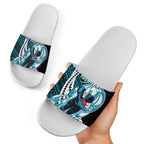 Personalized Port Adelaide Power Slide Sandals Polynesian Tribal Lightning Bolt Mascot With Hibiscus Floral Art