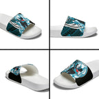 Personalized Port Adelaide Power Slide Sandals Polynesian Tribal Lightning Bolt Mascot With Hibiscus Floral Art