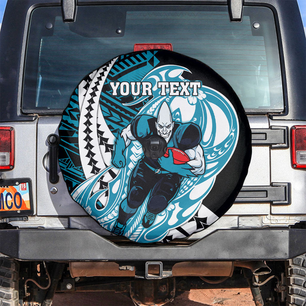 Personalized Port Adelaide Power Spare Tire Cover Polynesian Tribal Lightning Bolt Mascot With Hibiscus Floral Art