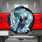 Personalized Port Adelaide Power Spare Tire Cover Polynesian Tribal Lightning Bolt Mascot With Hibiscus Floral Art
