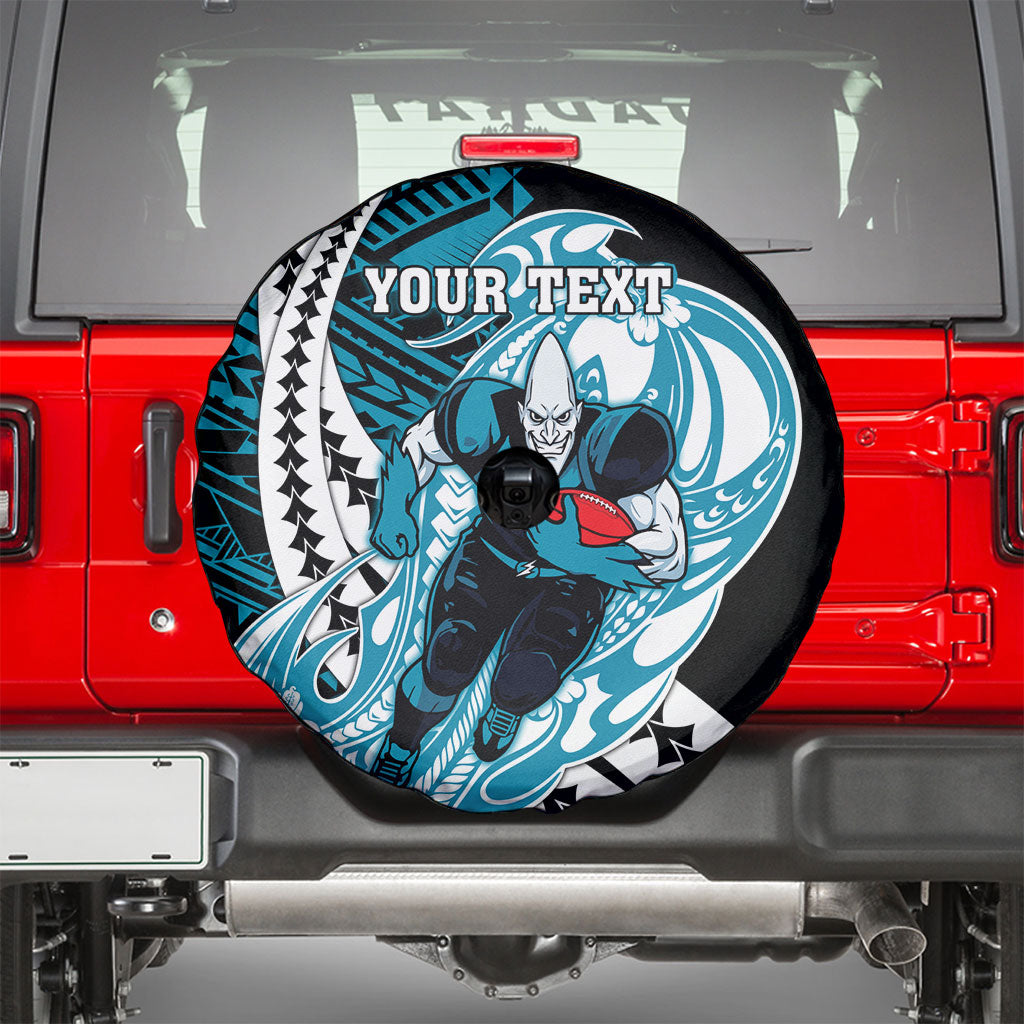 Personalized Port Adelaide Power Spare Tire Cover Polynesian Tribal Lightning Bolt Mascot With Hibiscus Floral Art