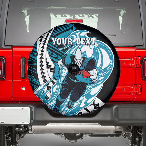 Personalized Port Adelaide Power Spare Tire Cover Polynesian Tribal Lightning Bolt Mascot With Hibiscus Floral Art