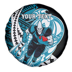 Personalized Port Adelaide Power Spare Tire Cover Polynesian Tribal Lightning Bolt Mascot With Hibiscus Floral Art