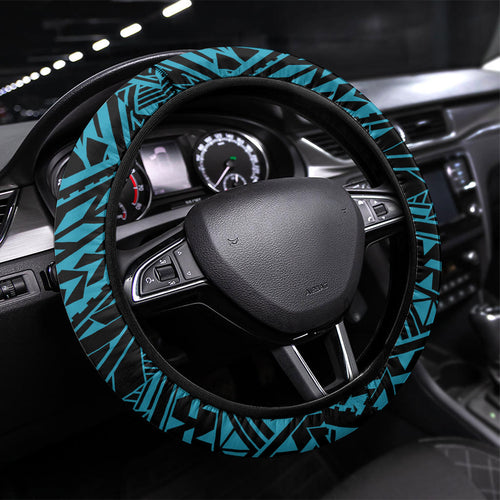 Port Adelaide Power Steering Wheel Cover Polynesian Tribal Lightning Bolt Mascot With Hibiscus Floral Art