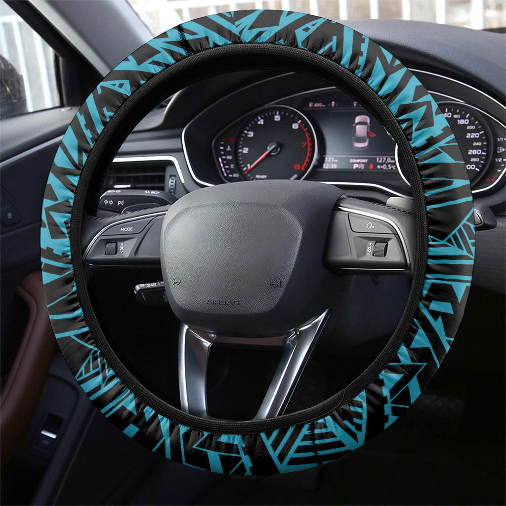 Port Adelaide Power Steering Wheel Cover Polynesian Tribal Lightning Bolt Mascot With Hibiscus Floral Art