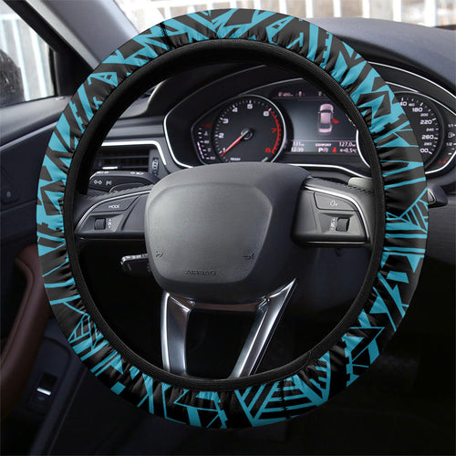Port Adelaide Power Steering Wheel Cover Polynesian Tribal Lightning Bolt Mascot With Hibiscus Floral Art
