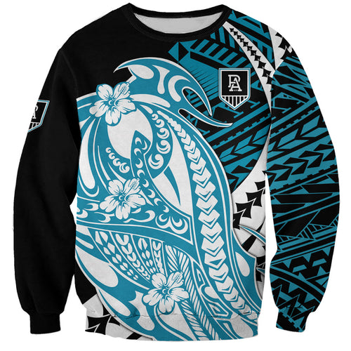 Personalized Port Adelaide Power Sweatshirt Polynesian Tribal Lightning Bolt Mascot With Hibiscus Floral Art