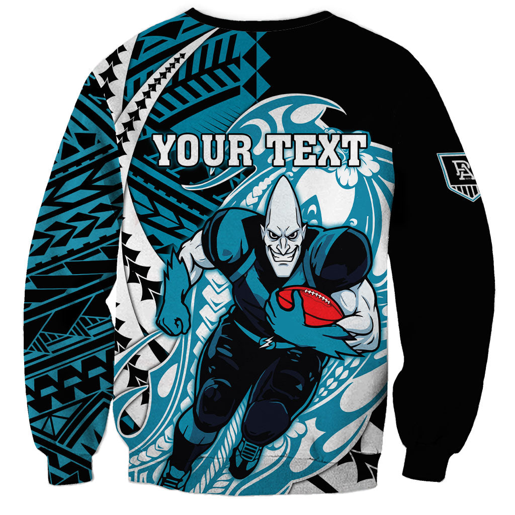 Personalized Port Adelaide Power Sweatshirt Polynesian Tribal Lightning Bolt Mascot With Hibiscus Floral Art