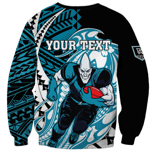 Personalized Port Adelaide Power Sweatshirt Polynesian Tribal Lightning Bolt Mascot With Hibiscus Floral Art