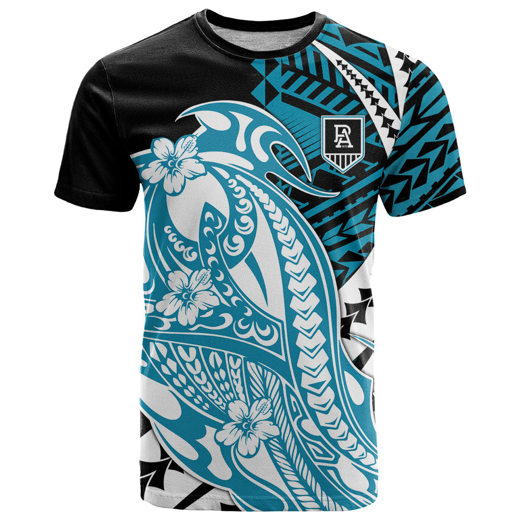 Personalized Port Adelaide Power T Shirt Polynesian Tribal Lightning Bolt Mascot With Hibiscus Floral Art