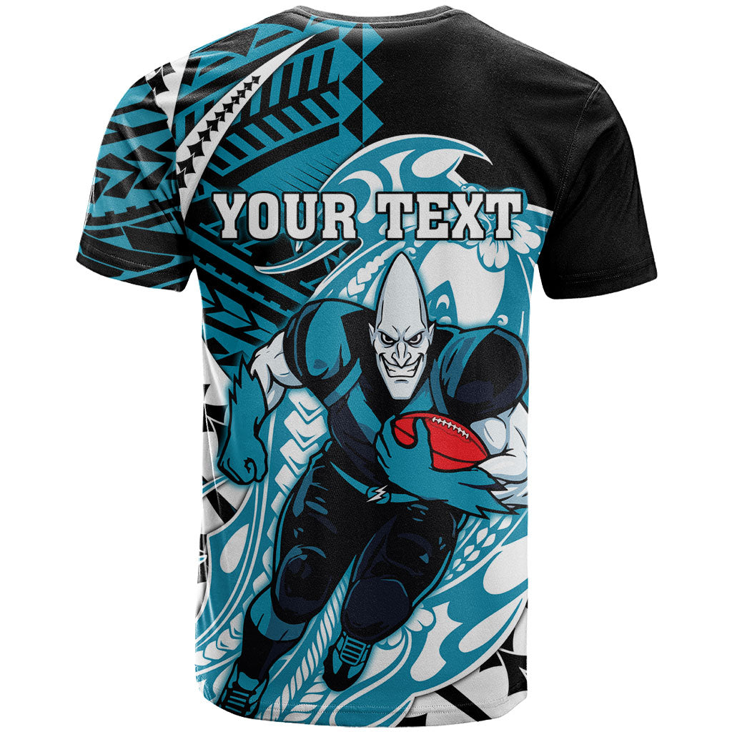 Personalized Port Adelaide Power T Shirt Polynesian Tribal Lightning Bolt Mascot With Hibiscus Floral Art