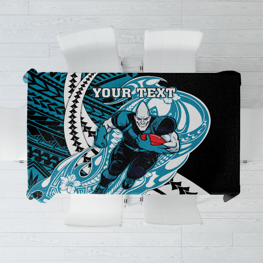 Personalized Port Adelaide Power Tablecloth Polynesian Tribal Lightning Bolt Mascot With Hibiscus Floral Art