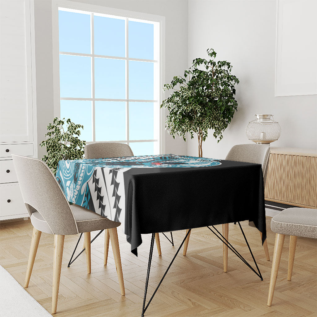 Personalized Port Adelaide Power Tablecloth Polynesian Tribal Lightning Bolt Mascot With Hibiscus Floral Art