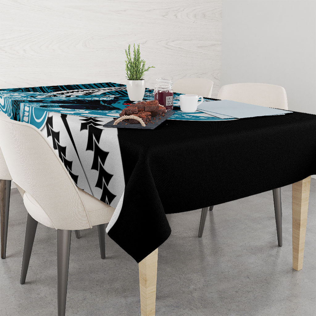 Personalized Port Adelaide Power Tablecloth Polynesian Tribal Lightning Bolt Mascot With Hibiscus Floral Art