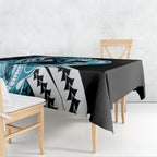 Personalized Port Adelaide Power Tablecloth Polynesian Tribal Lightning Bolt Mascot With Hibiscus Floral Art