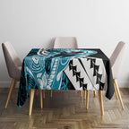 Personalized Port Adelaide Power Tablecloth Polynesian Tribal Lightning Bolt Mascot With Hibiscus Floral Art