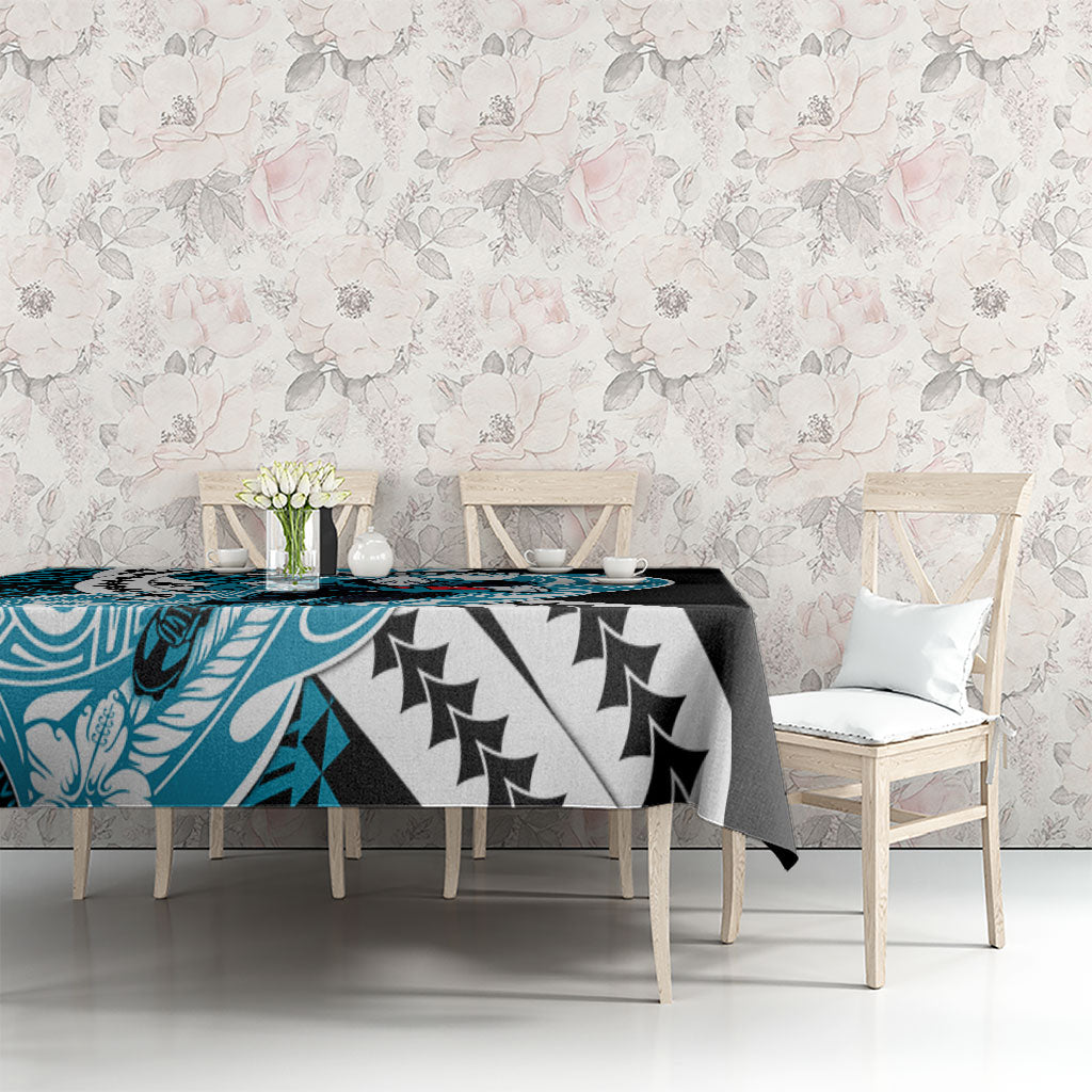Personalized Port Adelaide Power Tablecloth Polynesian Tribal Lightning Bolt Mascot With Hibiscus Floral Art