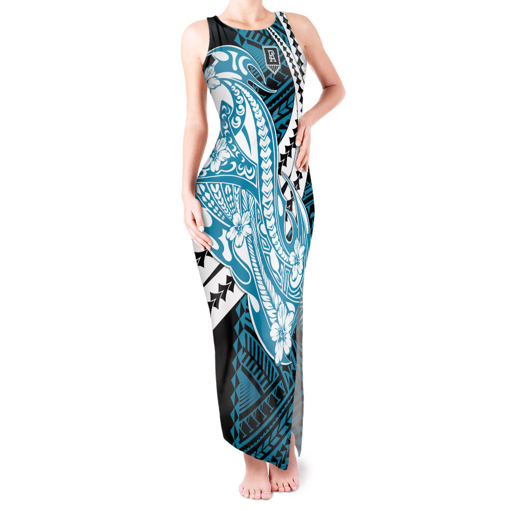 Personalized Port Adelaide Power Tank Maxi Dress Polynesian Tribal Lightning Bolt Mascot With Hibiscus Floral Art